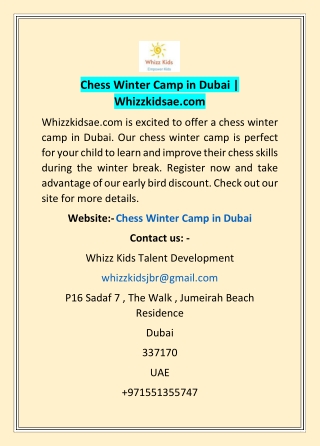 Chess Winter Camp in Dubai | Whizzkidsae.com
