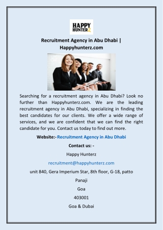 Recruitment Agency in Abu Dhabi | Happyhunterz.com