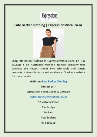 Fate Becker Clothing | Expressionsfloral.co.nz