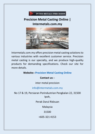 Precision Metal Casting Online | Intermetals.com.my