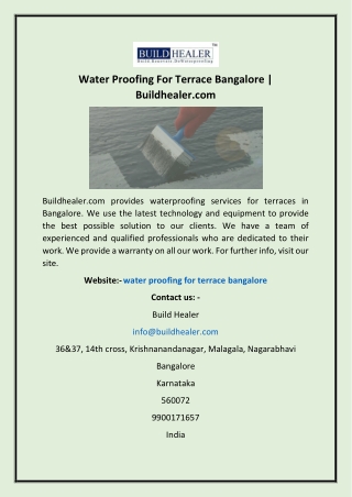 Water Proofing For Terrace Bangalore | Buildhealer.com