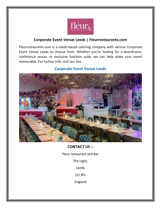 Corporate Event Venue Leeds  Fleurrestaurants.com