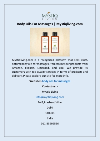 Body Oils For Massages | Mystiqliving.com