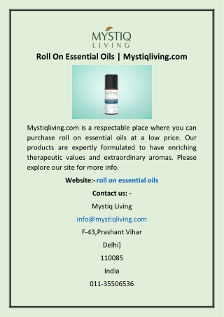 Roll On Essential Oils | Mystiqliving.com