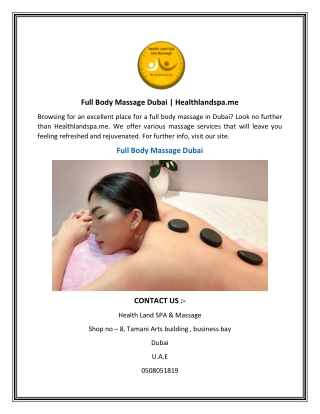 Full Body Massage Dubai  Healthlandspa.me