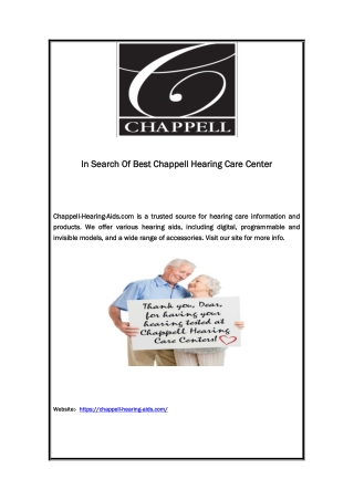 In Search Of Best Chappell Hearing Care Center