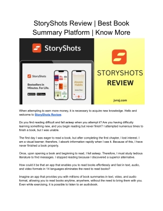 StoryShots Review | Best Book Summary Platform | Know More