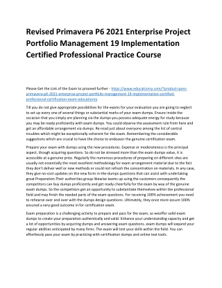 Primavera P6 2021 Enterprise Project Portfolio Management 19 Implementation Cert