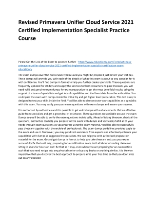 Primavera Unifier Cloud Service 2021 Certified Implementation Specialist