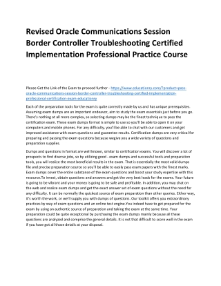 Oracle Communications Session Border Controller Troubleshooting Certified Implem