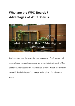 What are the WPC Boards? Advantages of WPC Boards.