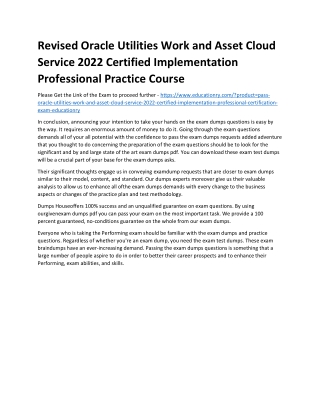 Oracle Utilities Work and Asset Cloud Service 2022 Certified Implementation Prof