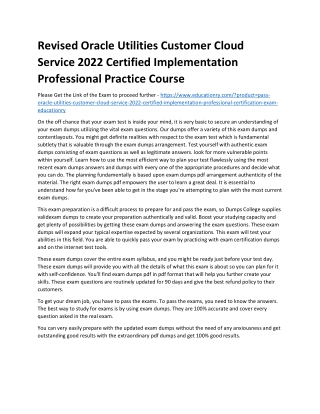 Oracle Utilities Customer Cloud Service 2022 Certified Implementation Profession