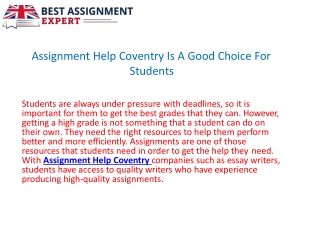 Assignment Help Coventry Is A Good Choice For Students.