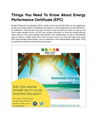 Things You Need To Know About Energy Performance Certificate (EPC)