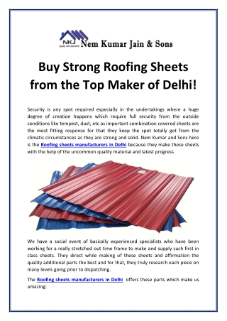 Buy Strong Roofing Sheets from the Top Maker of Delhi