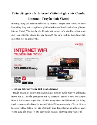 Phân biệt gói cước Internet Viettel và gói cước Combo Internet