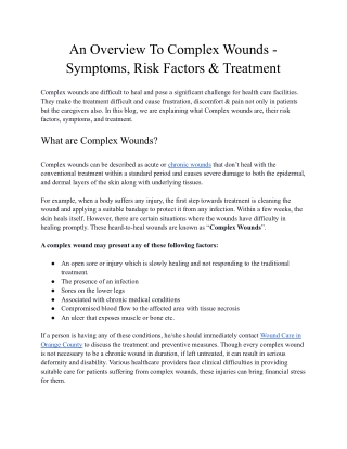 An Overview To Complex Wounds - Symptoms, Risk Factors & Treatment