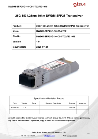 25G 1534.25nm 10km DWDM SFP28 Transceiver