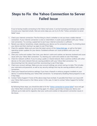 Steps to Fix  the Yahoo Connection to Server Failed Issue