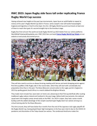 RWC 2023 Japan Rugby side faces tall order replicating France Rugby World Cup success