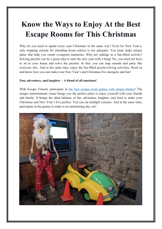 Know the Ways to Enjoy At the Best Escape Rooms for This Christmas