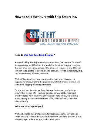 How to ship furniture with Ship Smart Inc.