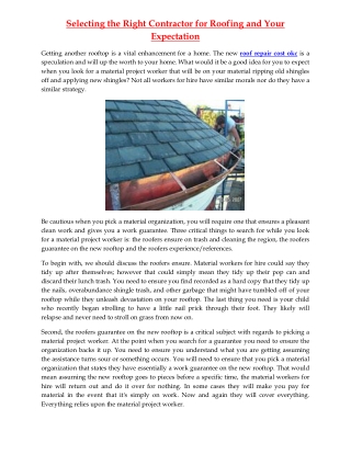 Selecting the Right Contractor for Roofing and Your Expectation