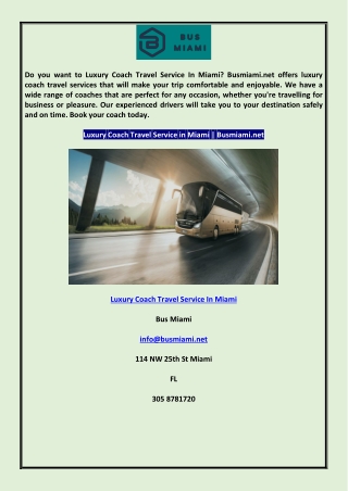 Luxury Coach Travel Service In Miami