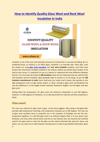 How to Identify Quality Glass Wool and Rock Wool Insulation In India