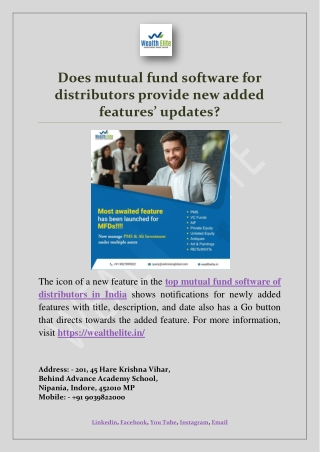 Does mutual fund software for distributors provide new added features’ updates