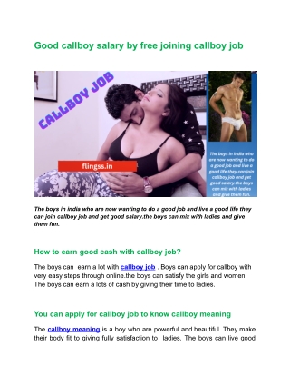 Good callboy salary by free joining callboy job