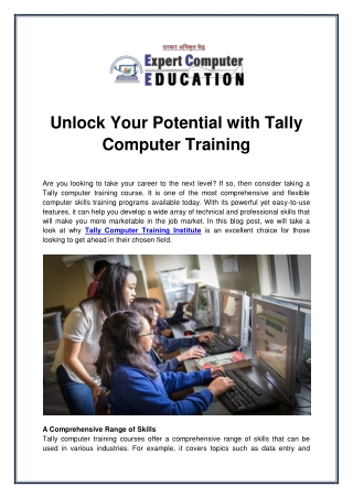 Unlock Your Potential with Tally Computer Training