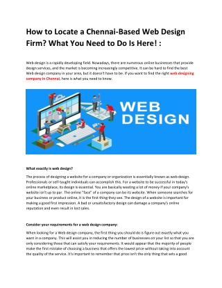 How to Locate a Chennai Based Web Design Firm What You Need to Do Is Here