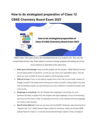 How to do strategized preparation of Class 12 CBSE Chemistry Board Exam 2023