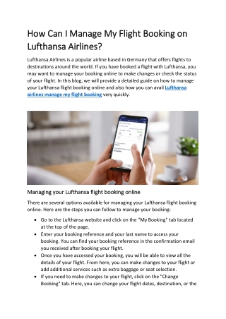 How Can I Manage My Flight Booking on Lufthansa Airlines