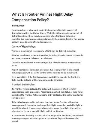 What Is Frontier Airlines Flight Delay Compensation Policy