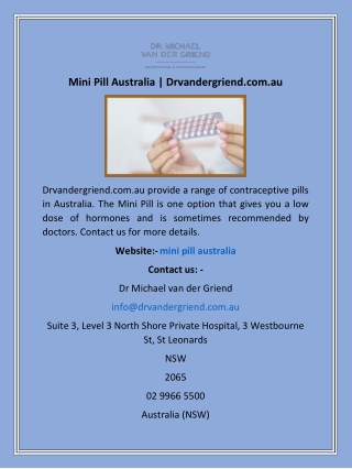Mini Pill Australia | Drvandergriend.com.au