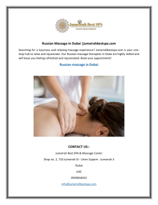 Russian Massage In Dubai jumeirahbestspa.com