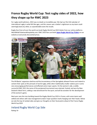 France Rugby World Cup Test rugby sides of 2022, how they shape up for RWC 2023