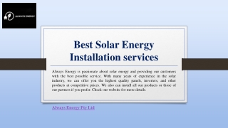 Best Solar Energy Installation services