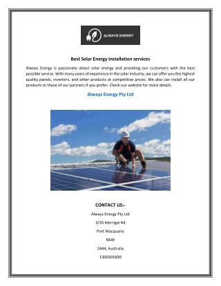 Best Solar Energy Installation services