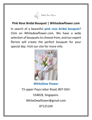 Pink Rose Bridal Bouquet | Whitedewflower.com