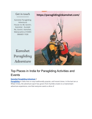 Paragliding places in India