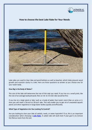 How to choose the best Lake Rake for Your Needs