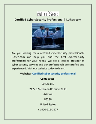 Certified Cyber Security Professional | Lufsec.com