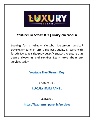 Youtube Live Stream Buy | Luxurysmmpanel.in