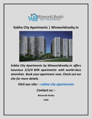 Sobha City Apartments  Winworldrealty in