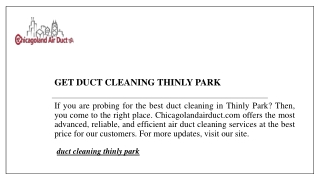 Get Duct Cleaning Thinly Park  Chicagoland Air Duct