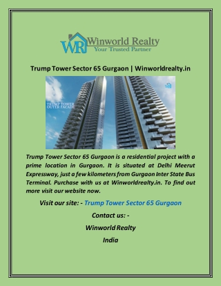 Trump Tower Sector 65 Gurgaon  Winworldrealty in